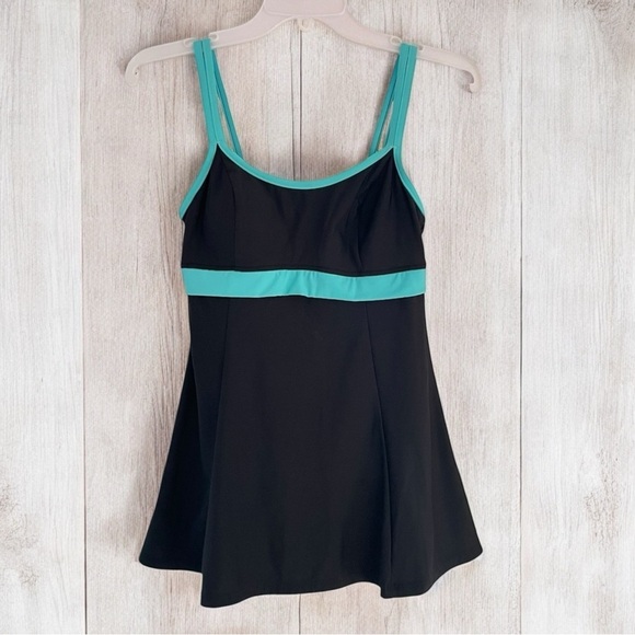 Mainstream Women's Size 10 Swimsuit Dress One-Piece Tank Skort Black & Mint - Picture 1 of 13
